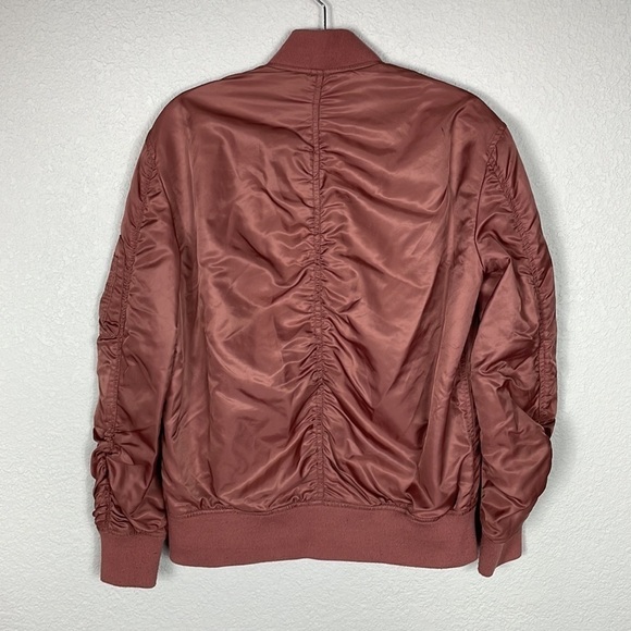 All Saints Myra Bomber Flight Jacket Rust Brown Red Ruched Nylon Sz XS - Picture 8 of 15